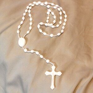 ✝️Frosting White Long Catholic Praying Rosary Beads Holy Religious Plastic Unise